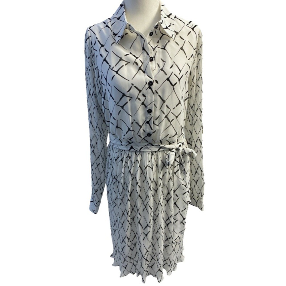 RIANI Printed Long Sleeve Pleated Mini Dress With Sheer Back Size 8